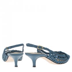 Pre Owned Dolce and Gabbana Blue Woven Leather Bellucci Slingback Sandals Size 36