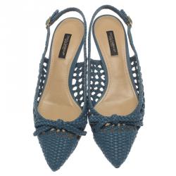 Pre Owned Dolce and Gabbana Blue Woven Leather Bellucci Slingback Sandals Size 36