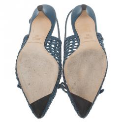 Pre Owned Dolce and Gabbana Blue Woven Leather Bellucci Slingback Sandals Size 36