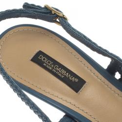 Pre Owned Dolce and Gabbana Blue Woven Leather Bellucci Slingback Sandals Size 36