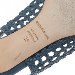 Pre Owned Dolce and Gabbana Blue Woven Leather Bellucci Slingback Sandals Size 36
