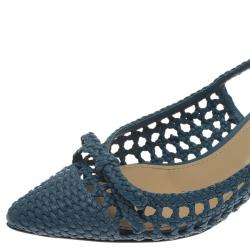 Pre Owned Dolce and Gabbana Blue Woven Leather Bellucci Slingback Sandals Size 36