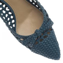 Pre Owned Dolce and Gabbana Blue Woven Leather Bellucci Slingback Sandals Size 36
