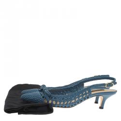Pre Owned Dolce and Gabbana Blue Woven Leather Bellucci Slingback Sandals Size 36