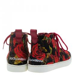 مملوكة مسبقًا حذاء سنيكرز دولتشي أند غابانا رقبة مرتفعة نقوش أزهار كانفاس أحمر مقاس 38