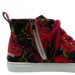مملوكة مسبقًا حذاء سنيكرز دولتشي أند غابانا رقبة مرتفعة نقوش أزهار كانفاس أحمر مقاس 38
