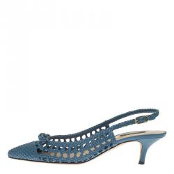 مملوكة مسبقًا صندل دولتشي أند غابانا بيلوشي بفتحة كعب جلد مجدول أزرق مقاس 38.5