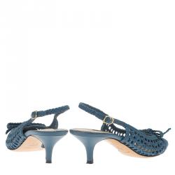 مملوكة مسبقًا صندل دولتشي أند غابانا بيلوشي بفتحة كعب جلد مجدول أزرق مقاس 38.5