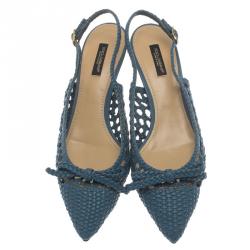 مملوكة مسبقًا صندل دولتشي أند غابانا بيلوشي بفتحة كعب جلد مجدول أزرق مقاس 38.5