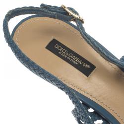 مملوكة مسبقًا صندل دولتشي أند غابانا بيلوشي بفتحة كعب جلد مجدول أزرق مقاس 38.5