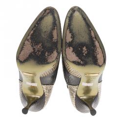 مملوكة مسبقًا Dolce and Gabbana Black Leather and Beige Python Mid Calf Boots Size 37