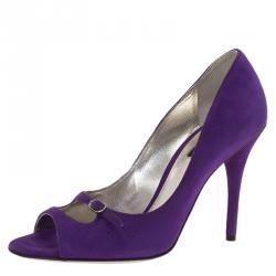 Pre Owned Dolce and Gabbana Purple Suede Peep Toe Buckle Pumps Size 38