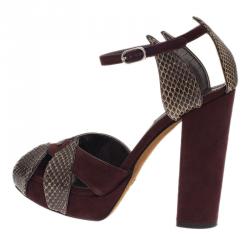 Pre Owned صندل دولتشي أند غابانا جلد سويدي أحمر داكن و جلد ذهبي مقاس 37.5