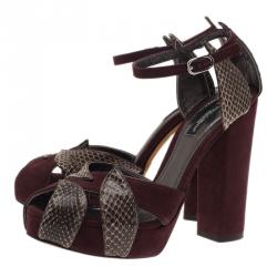 Pre Owned صندل دولتشي أند غابانا جلد سويدي أحمر داكن و جلد ذهبي مقاس 37.5