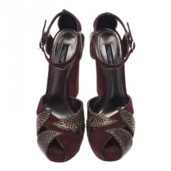 Pre Owned صندل دولتشي أند غابانا جلد سويدي أحمر داكن و جلد ذهبي مقاس 37.5