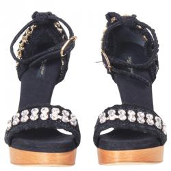 Pre Owned صندل دولتشي أند غابانا أزرق رافية مزخرفة بحزام للكاحل نعل سميك مقاس 40