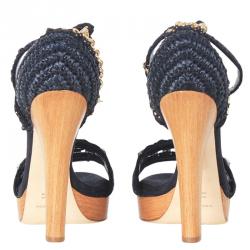 Pre Owned صندل دولتشي أند غابانا أزرق رافية مزخرفة بحزام للكاحل نعل سميك مقاس 40