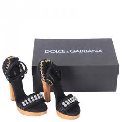 Pre Owned صندل دولتشي أند غابانا أزرق رافية مزخرفة بحزام للكاحل نعل سميك مقاس 40