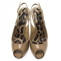 Pre Owned Dolce and Gabbana Beige Patent Slingback Sandals Size 35.5