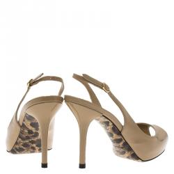 Pre Owned Dolce and Gabbana Beige Patent Slingback Sandals Size 35.5