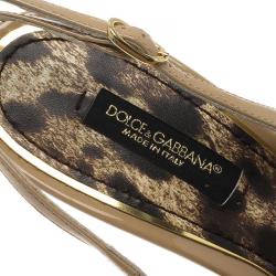 Pre Owned Dolce and Gabbana Beige Patent Slingback Sandals Size 35.5