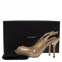 Pre Owned Dolce and Gabbana Beige Patent Slingback Sandals Size 35.5