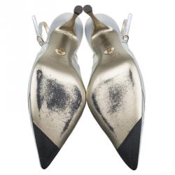 مملوكة مسبقًا Dolce and Gabbana Silver Pyhton and Leather Pointed Toe Slingback Sandals Size 36.5