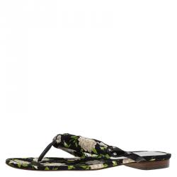 Pre Owned Dolce and Gabbana Black Floral Satin Thong Sandals Size 38.5