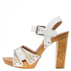 مملوكة مسبقًا صندل دولتشي آند غابانا نعل سميك جلد أبيض مقاس 38