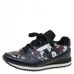 Pre Owned Dolce and Gabbana Black Rose Print Leather Sneakers Size 41