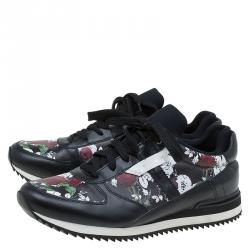 Pre Owned Dolce and Gabbana Black Rose Print Leather Sneakers Size 41
