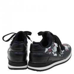Pre Owned Dolce and Gabbana Black Rose Print Leather Sneakers Size 41