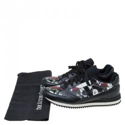 Pre Owned Dolce and Gabbana Black Rose Print Leather Sneakers Size 41