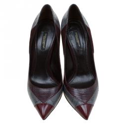 Pre Owned Dolce and Gabbana Two Tone Python, Lizard and Suede Pointed Toe Pumps Size 38