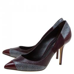Pre Owned Dolce and Gabbana Two Tone Python, Lizard and Suede Pointed Toe Pumps Size 38