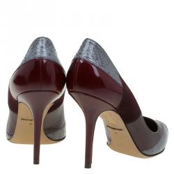 Pre Owned Dolce and Gabbana Two Tone Python, Lizard and Suede Pointed Toe Pumps Size 38