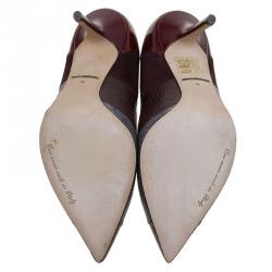 Pre Owned Dolce and Gabbana Two Tone Python, Lizard and Suede Pointed Toe Pumps Size 38