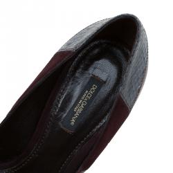 Pre Owned Dolce and Gabbana Two Tone Python, Lizard and Suede Pointed Toe Pumps Size 38