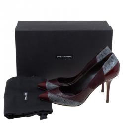 Pre Owned Dolce and Gabbana Two Tone Python, Lizard and Suede Pointed Toe Pumps Size 38