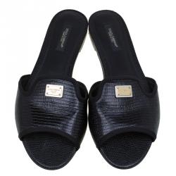 Pre Owned صندل سلايد دولتشي أند غابانا صوفيا جلد أسود مقاس 38