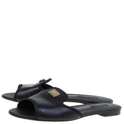 Pre Owned صندل سلايد دولتشي أند غابانا صوفيا جلد أسود مقاس 38