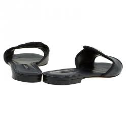 Pre Owned صندل سلايد دولتشي أند غابانا صوفيا جلد أسود مقاس 38