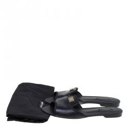 Pre Owned صندل سلايد دولتشي أند غابانا صوفيا جلد أسود مقاس 38