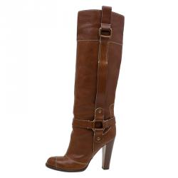 Pre Owned بوت للركبة دولتشي آند غابانا رايدينغ جلد بني مقاس 38.5