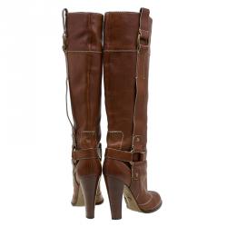 Pre Owned بوت للركبة دولتشي آند غابانا رايدينغ جلد بني مقاس 38.5