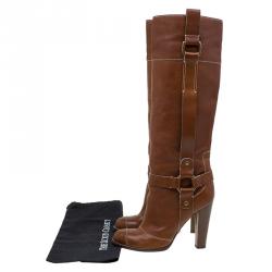 Pre Owned بوت للركبة دولتشي آند غابانا رايدينغ جلد بني مقاس 38.5