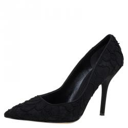 Pre Owned Dolce and Gabbana Black Lace Pointed Toe Pumps Size 37.5