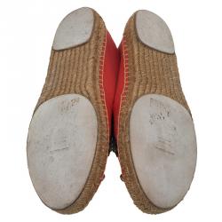 Pre Owned حذاء إسبادريل دولتشي آند غابانا كانفاس أحمر مزين بالورود ومزخرف بالجواهر مقاس 40