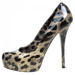 مملوكة مسبقًا حذاء كعب عالي دولتشي آند غابانا جلد لامع نقشة الفهد نعل سميك مقاس 40