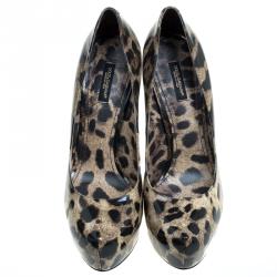 مملوكة مسبقًا حذاء كعب عالي دولتشي آند غابانا جلد لامع نقشة الفهد نعل سميك مقاس 40